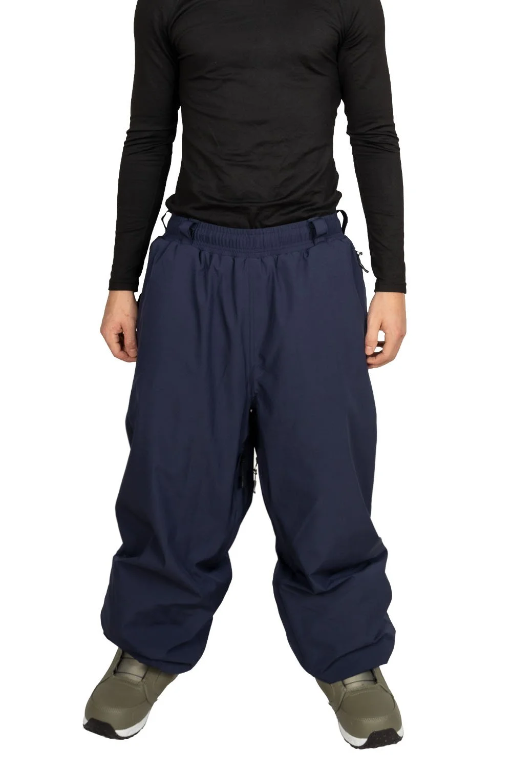 Front view of Snowripper Drift Pants in Crown Blue with baggy snowboard fit.