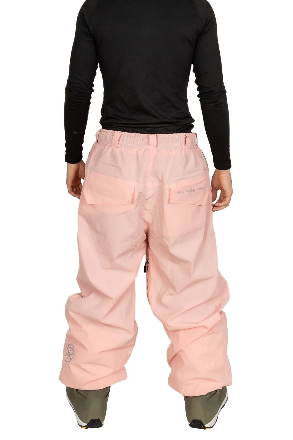 Back view of Snowripper Drift Pants in Pink a boo showing relaxed freestyle cut.