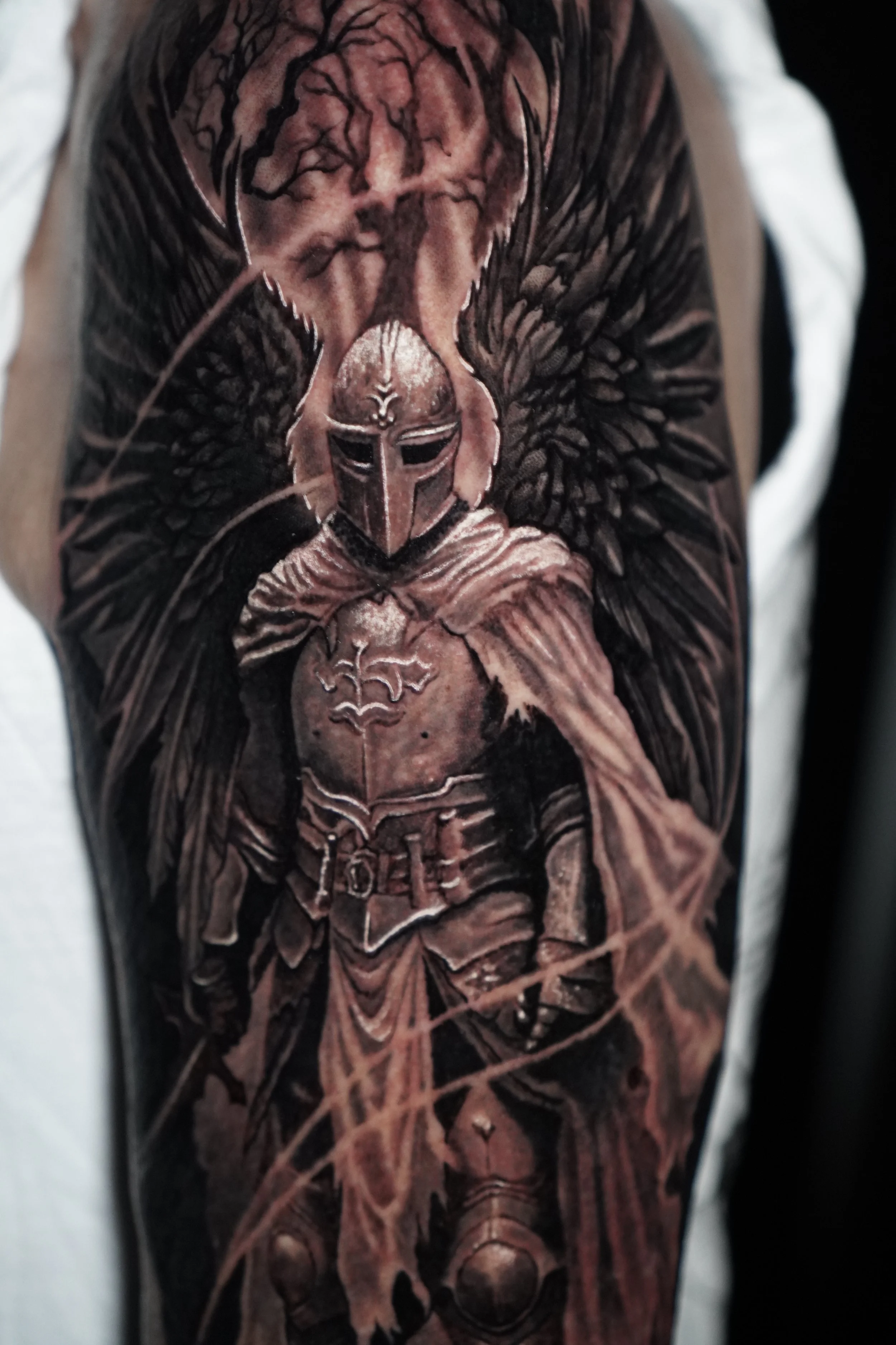 saint michael tattoo Black and grey NYC