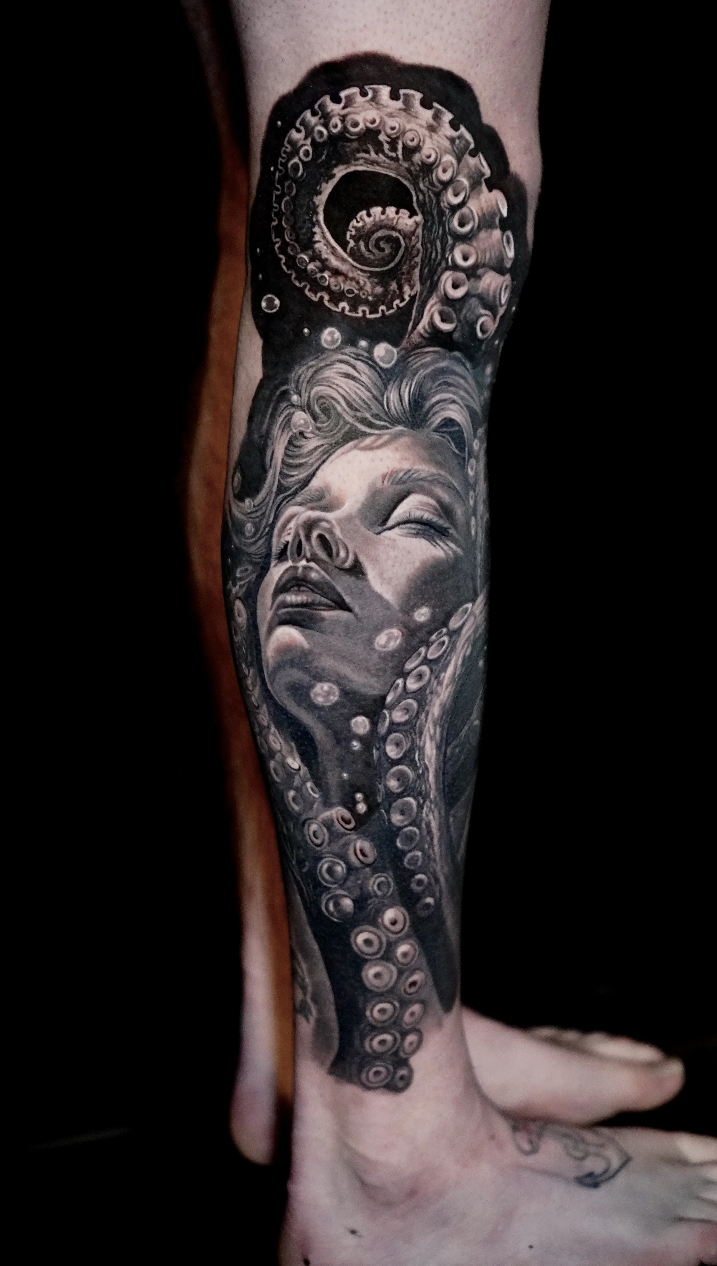 underwater realism tattoo black and grey NYC