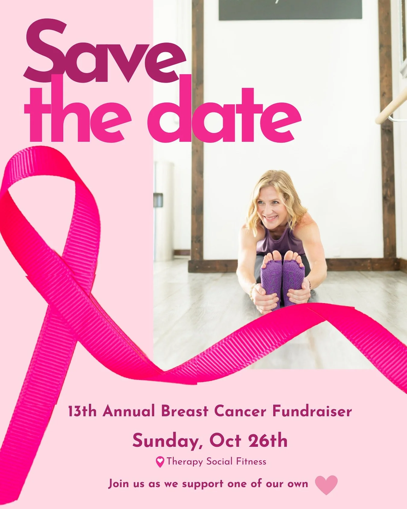 Save the Date 💕 Sunday, October 26th at the Studio
October is our month to raise money for breast cancer awareness and local foundations, this year we will be staying extremely local.
We will be raising money for one of our own, our fabulous instruc