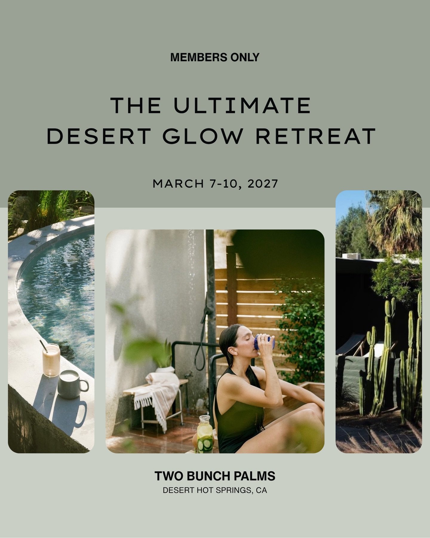 MEMBERS ✨Have you checked your inbox!? The details for our first ever @therapysocialfitness Retreat is LIVE 🫶 

The Ultimate Desert Glow Retreat 🌟
March 7-10, 2027
@twobunchpalms in Desert Hot Springs, CA 

Recharge &bull; Realign &bull; Reignite 
