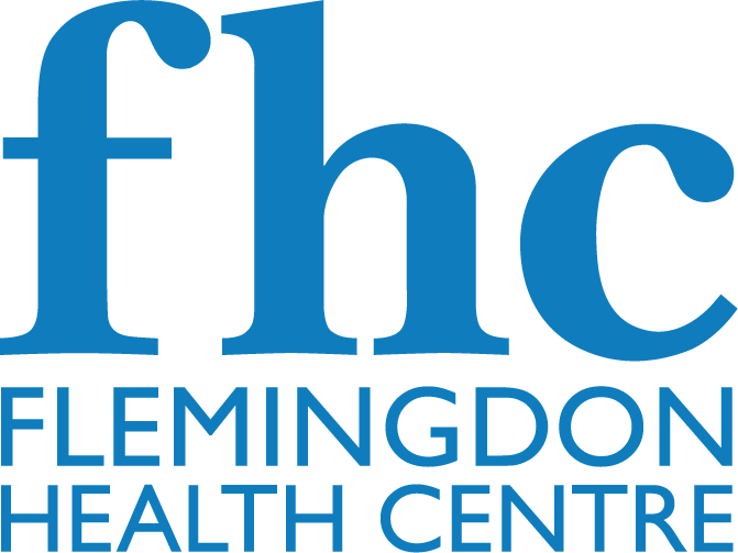 Logo of Flemington Health Centre with large blue lowercase letters 'fhc' and 'FLEMINGTON HEALTH CENTRE' written below.
