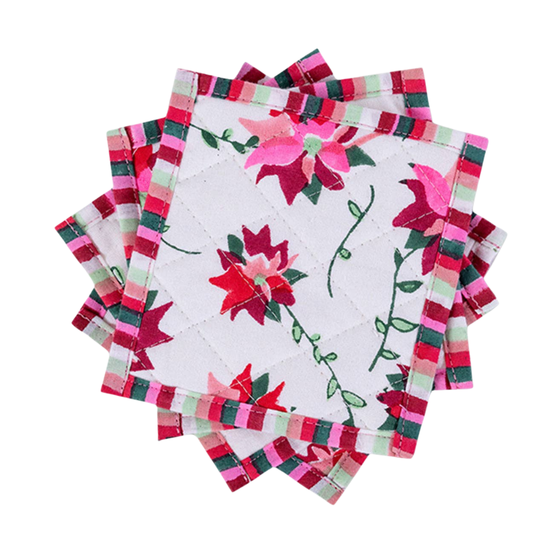 Set of (4) Quilted Flower Coasters
