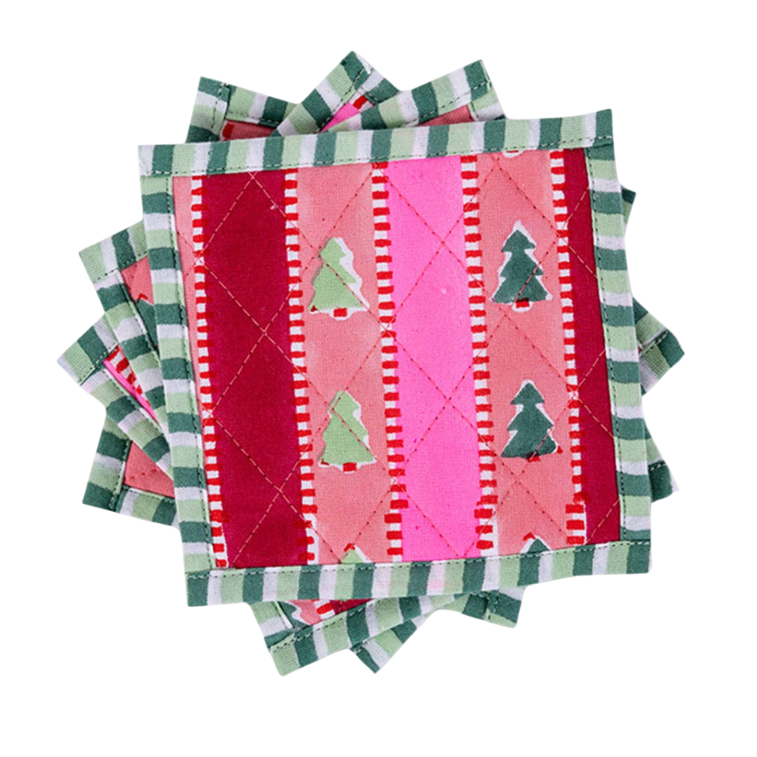 Set of (4) Quilted Tree Coasters