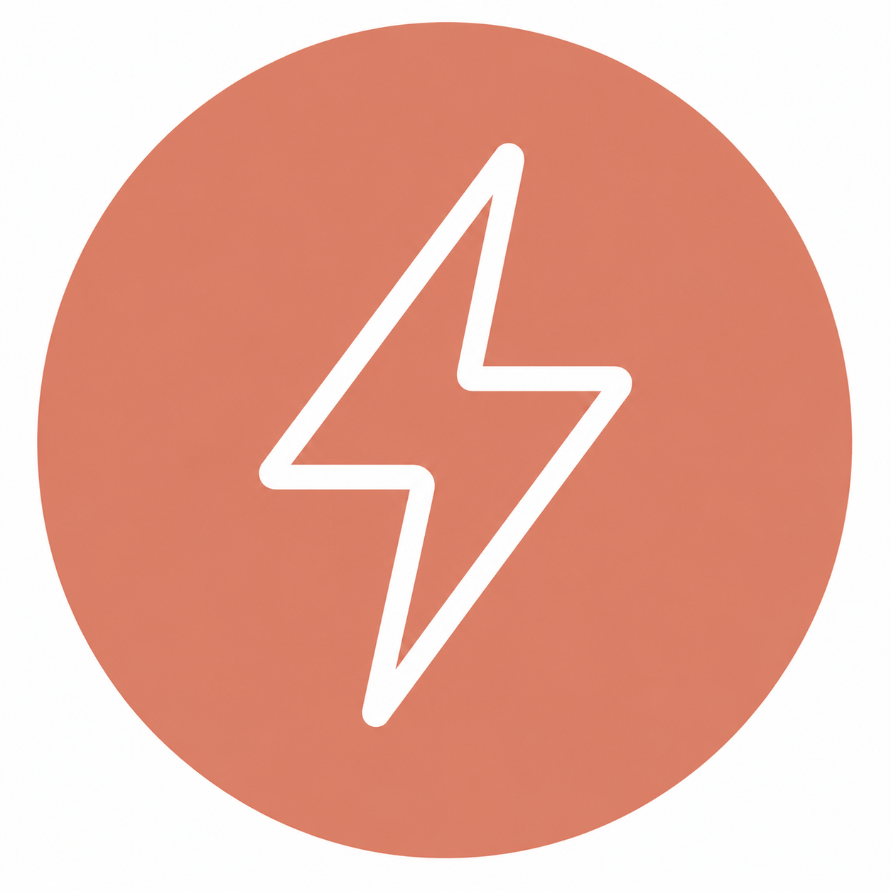 A circular icon with a lightning bolt symbol in the center, outlined in white, on a reddish-brown background.