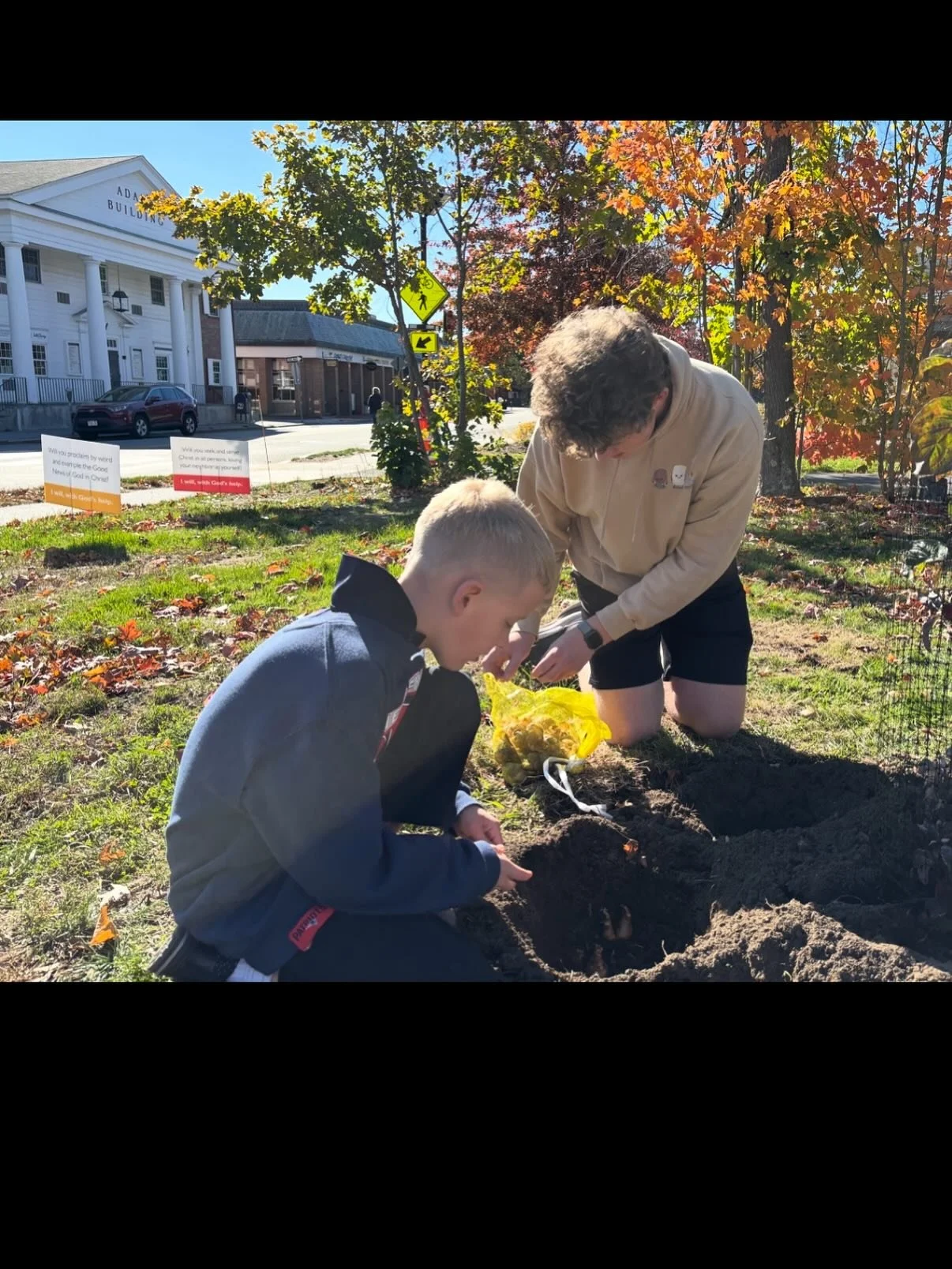 So many thanks to John and his helpers for planting bulbs today!  Look for some lovely new flowers next Spring all around the tree we planted as part of Lex250! 🌼🌼🌳🌼🌼 #CreationCare #ForTheBeautyOfTheEarth #RedeemerLexington