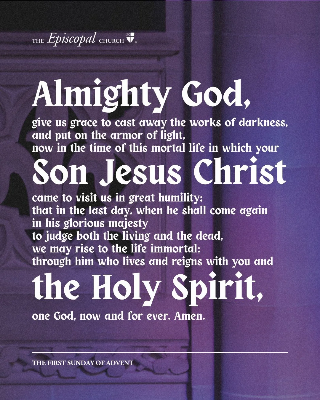 Tomorrow is the First Sunday of Advent! This is the part of the Church year where we prepare for the great feast of Christmas. The colors in the sanctuary (and the Atrium!) change to purple, which is the Church color of preparation and penitence. Thi