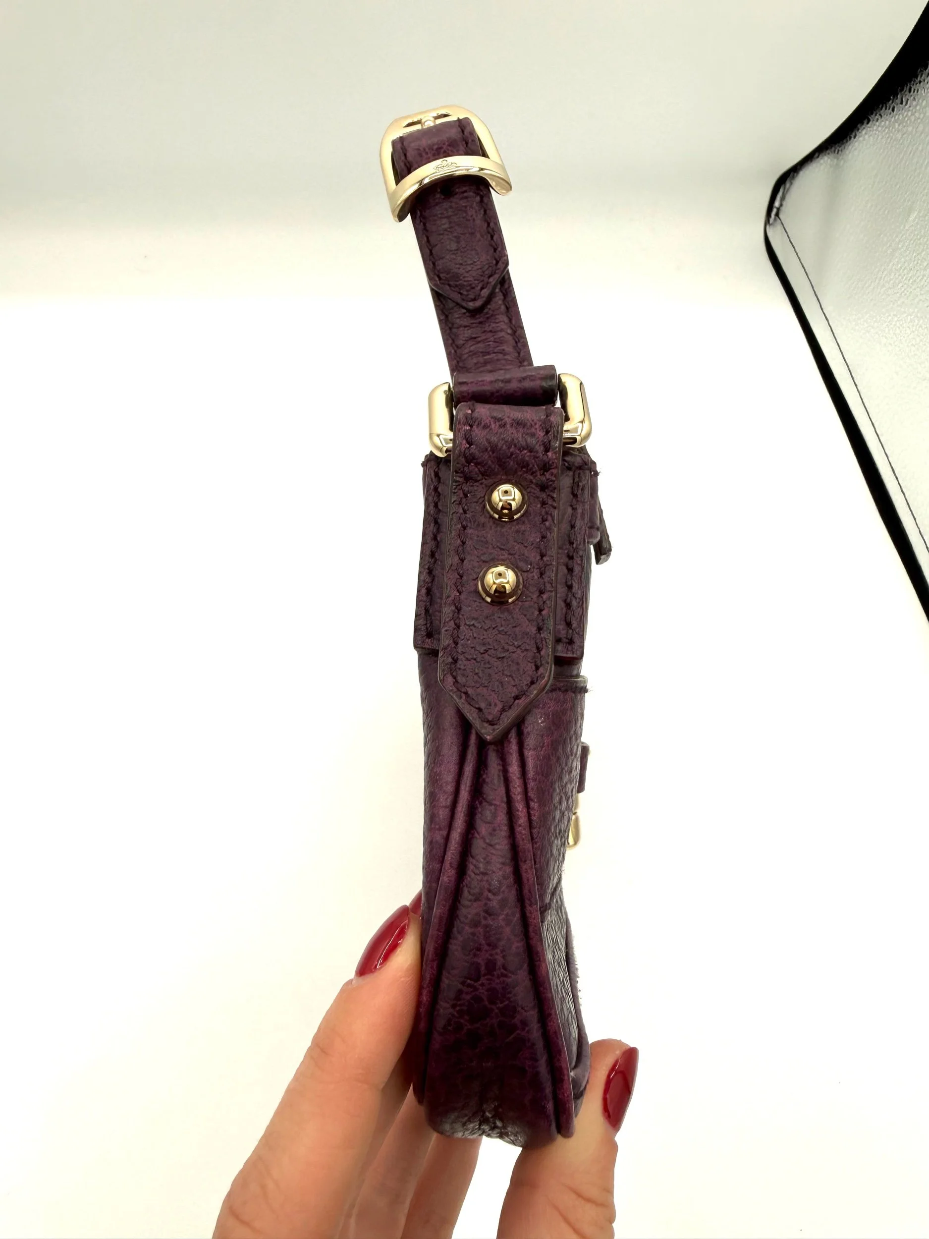 Gucci Purple Horsebit Hasler Bag Side