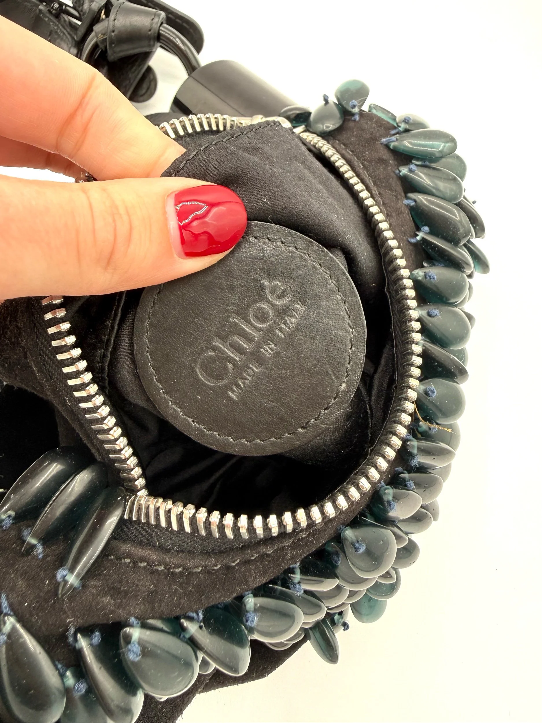 Chloe Black Beaded Bracelet Bag Label