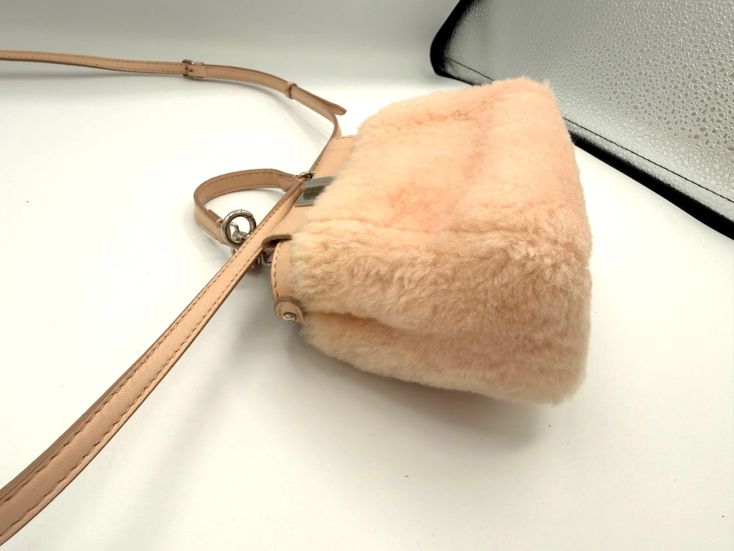 Fendi Micro Pink Shearling Peekaboo Bag Side
