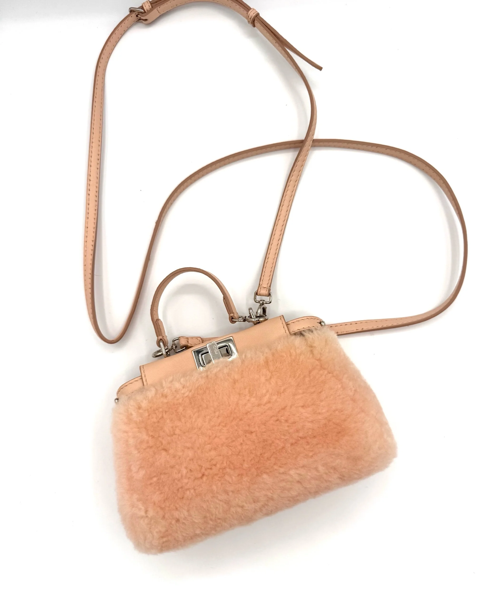Fendi Micro Pink Shearling Peekaboo Bag Front