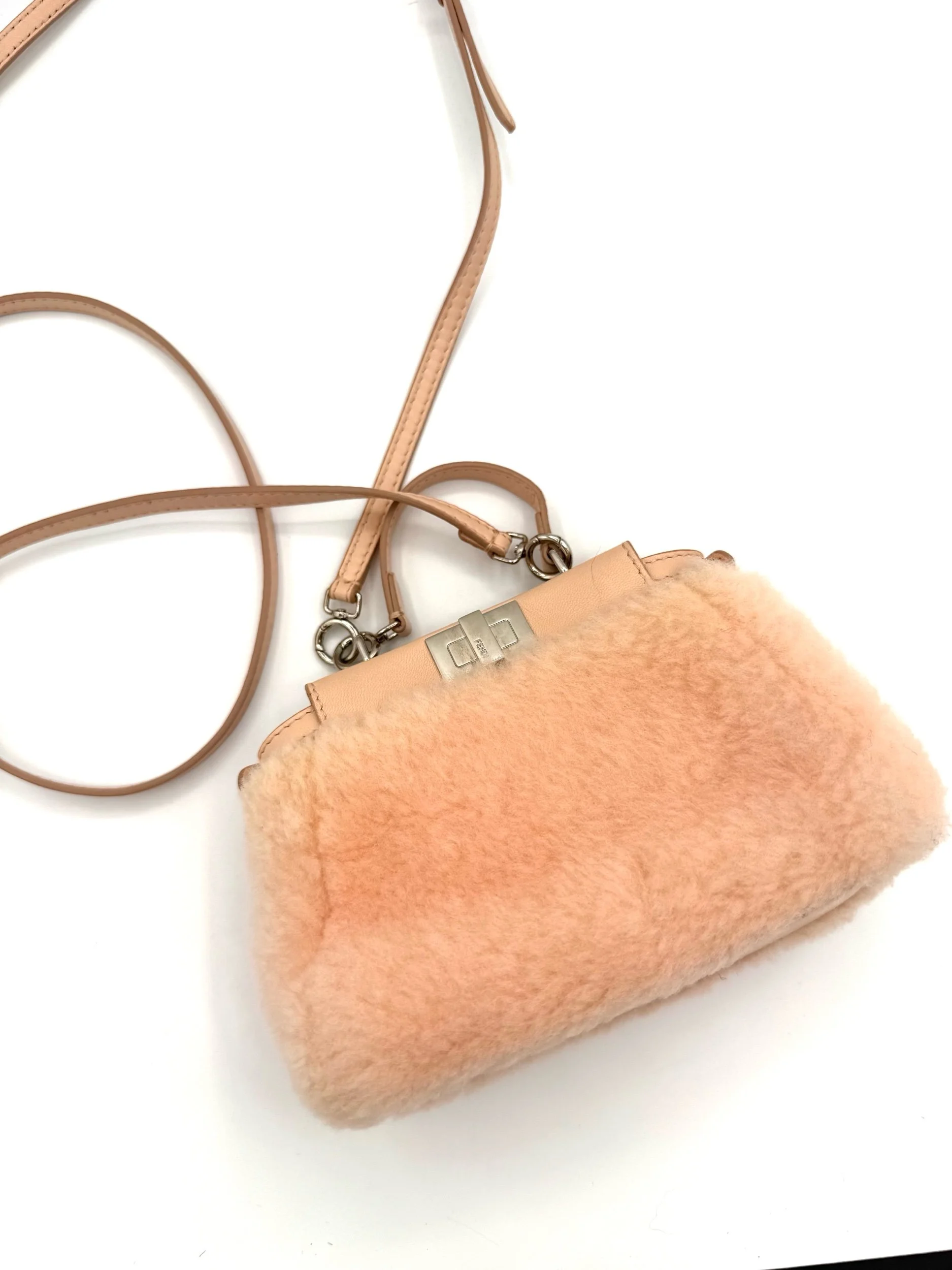 Fendi Micro Pink Shearling Peekaboo Bag Front