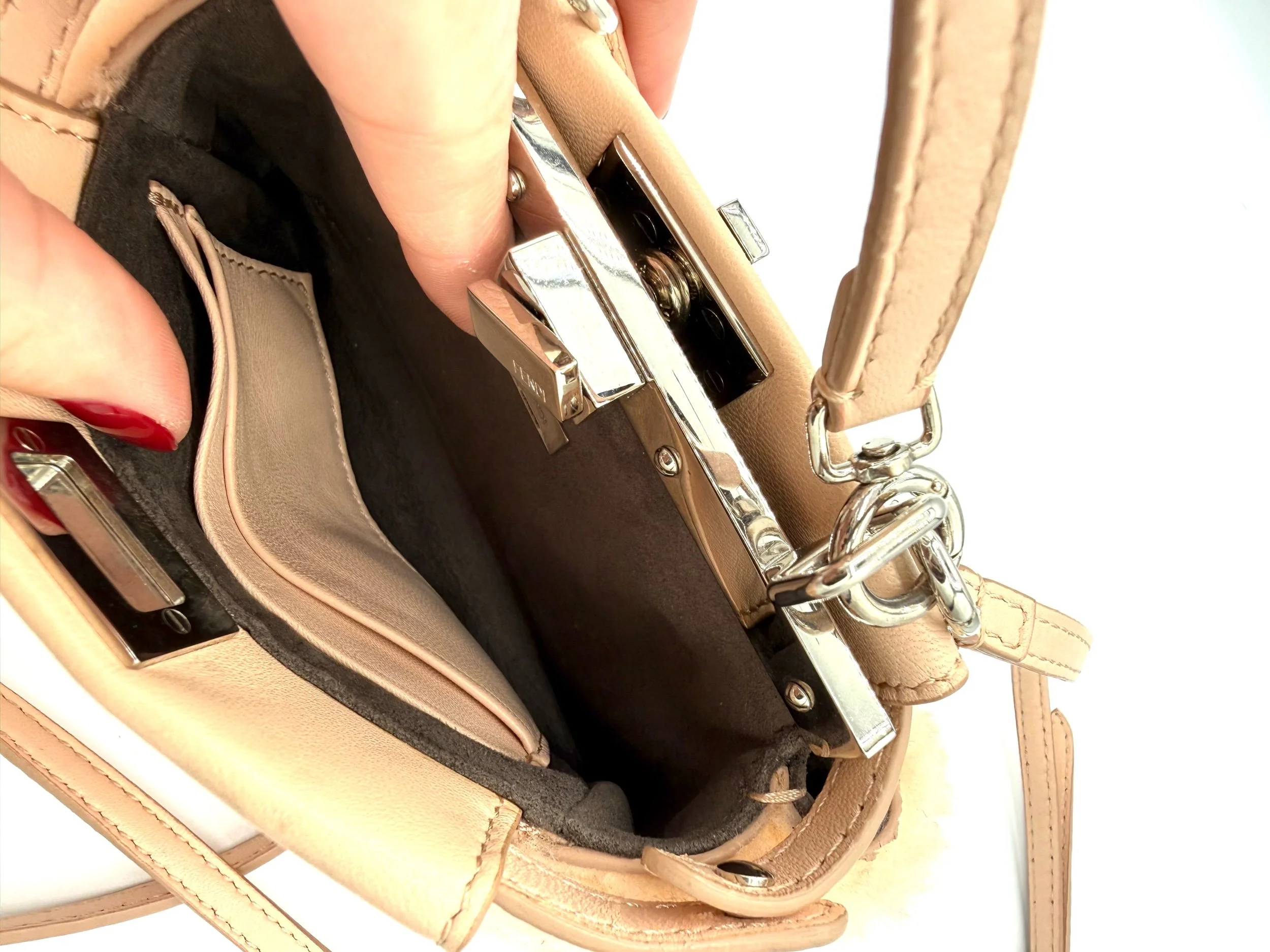 Fendi Micro Pink Shearling Peekaboo Bag Interior