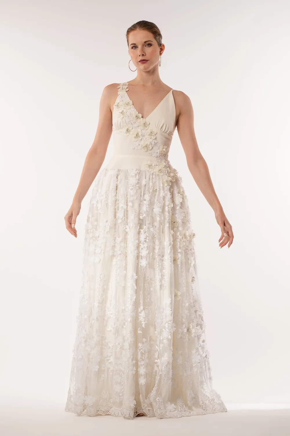beaded lace trumpet wedding dress Luxurious Beading Floral Bridal Gowns Sheer Neck Long Sleevess Ball Gown  Wedding Dresses main image 1