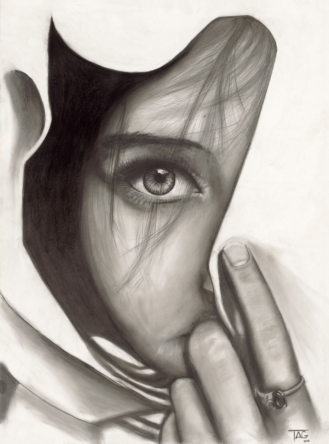 Hand Drawn Woman Covering her Face