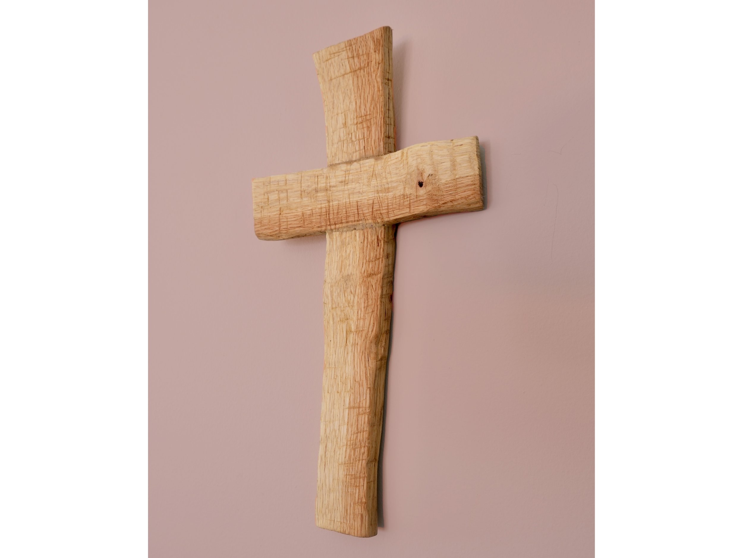 X Passion, 2024, 13" X 7", Hand-carved Oak, Locally Harvested, Available