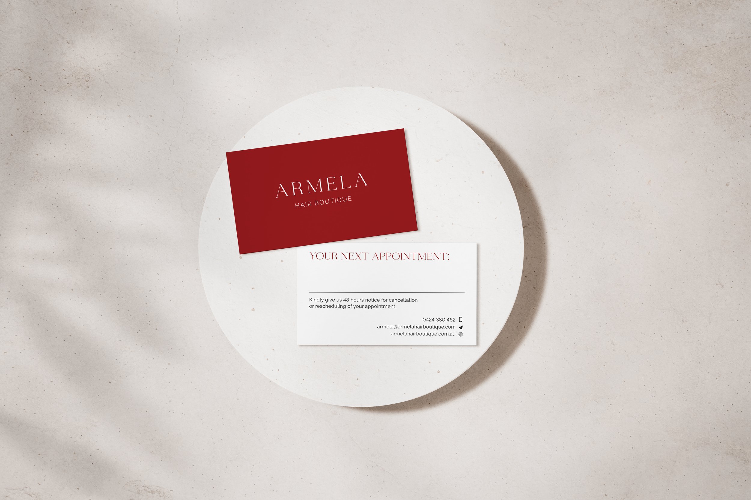 armela hair boutique business cards