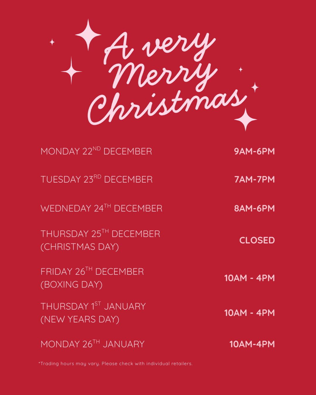 Holiday Hours
