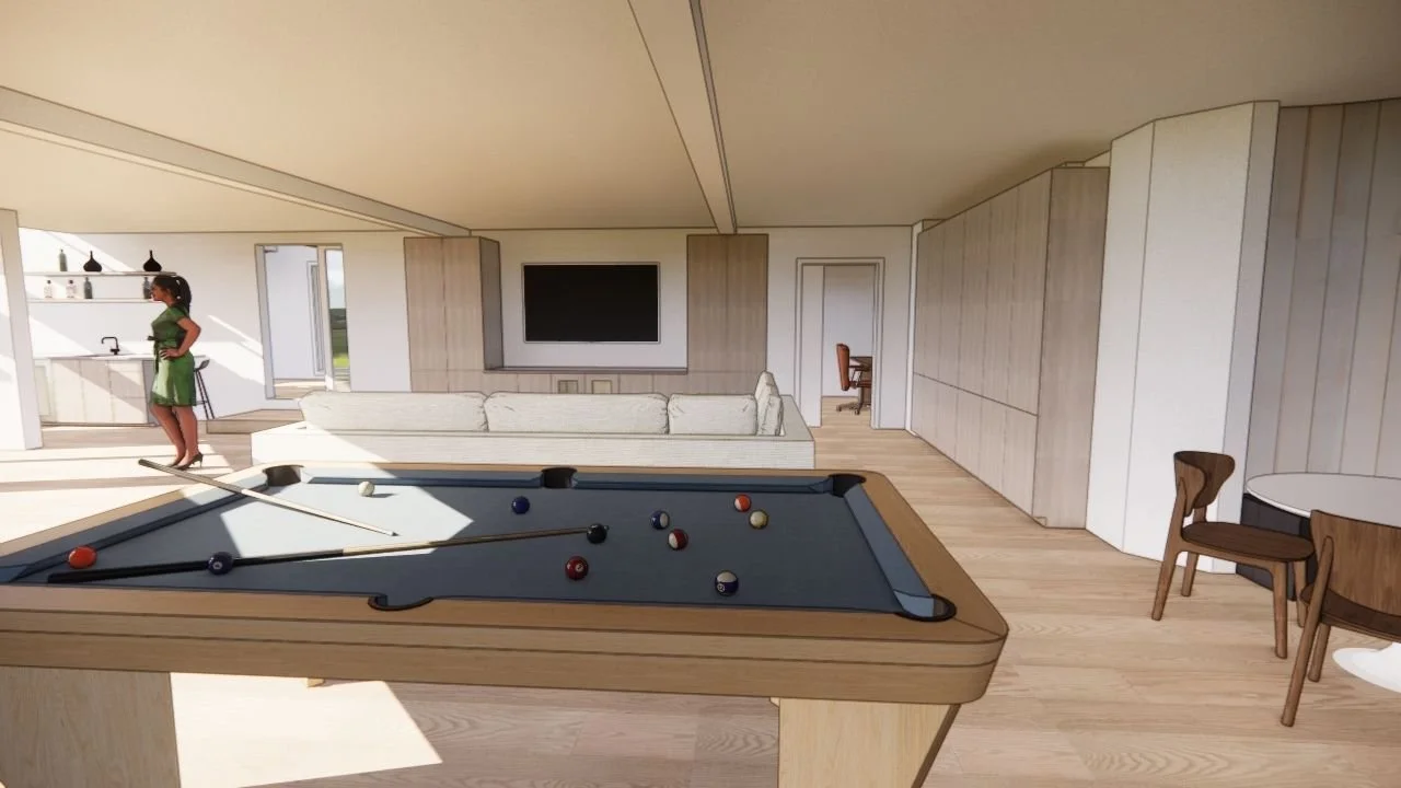 This open-concept space was designed with family in mind. Our team at H2D designed this renovation to seamlessly blend lounging, dining, and entertainment. Every element centers on how this family enjoys spending time together, whether it's a cozy di