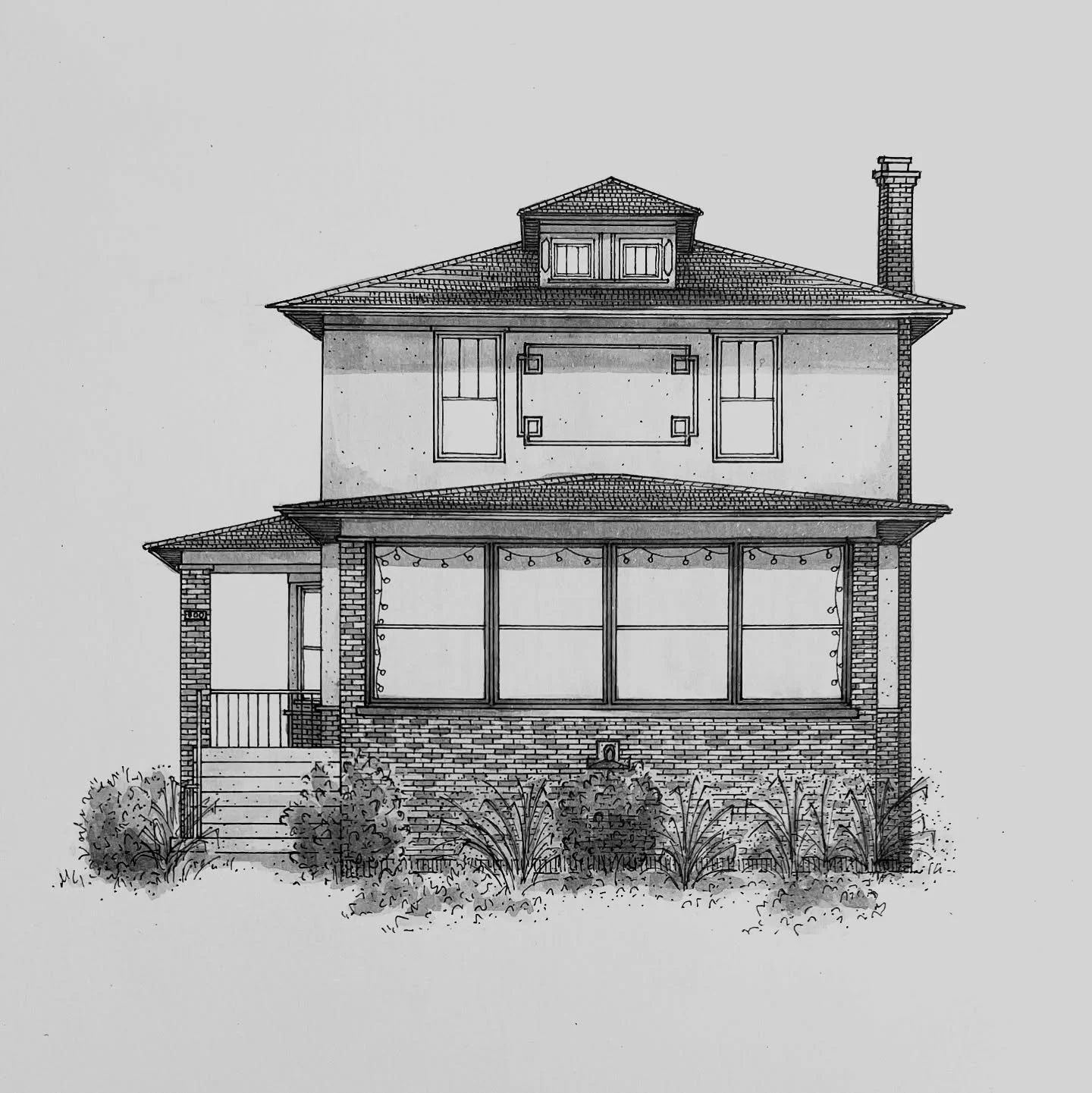 New week, new house! I&rsquo;m pretty excited to share this cute home with you. I loved drawing all the brick details and three season porch with the hanging lights. What a good place to call home!
.
.
#homesbyhand #noteworthy #noteworthydesign #oakp