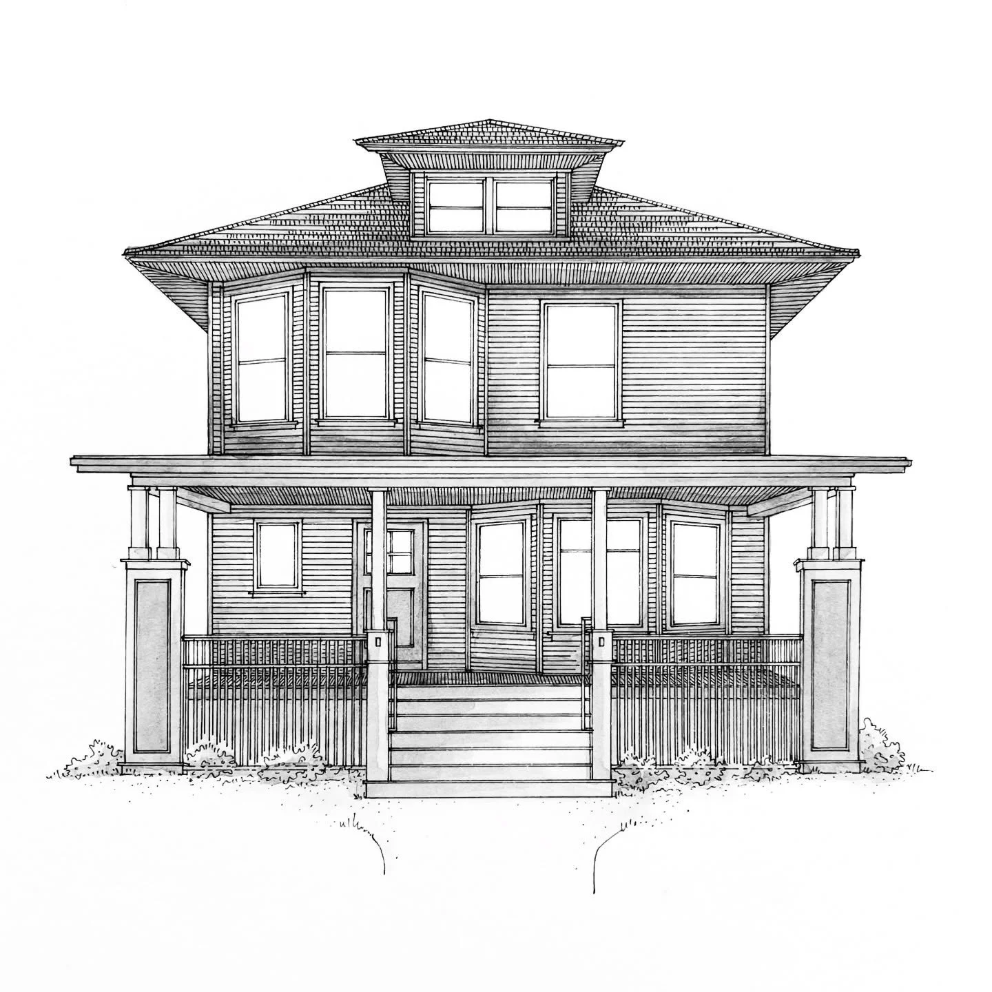 This quintessential American Four Square and its open front porch is saying &ldquo;welcome home&rdquo; for the holidays ☺️ ✨ 

Ready to turn your home into a timeless illustration? I&rsquo;m accepting commissions! Just message me via the contact link