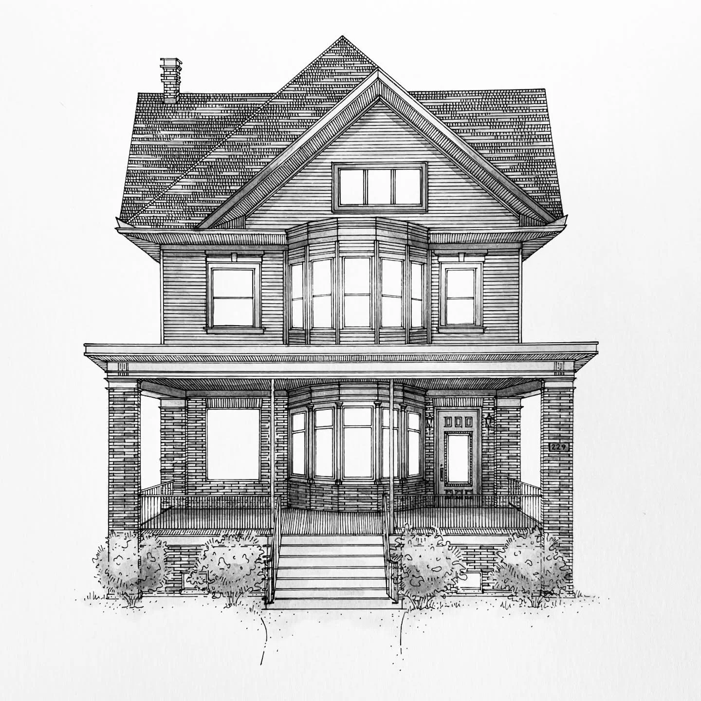 Happy 2026! Bright new adventures are on the horizon ✨ 
To kick off the new year, I&rsquo;m excited to share a new illustration with you all! This house has a unique bay window on both the first and second floors that was a fun challenge to draw!
.
.