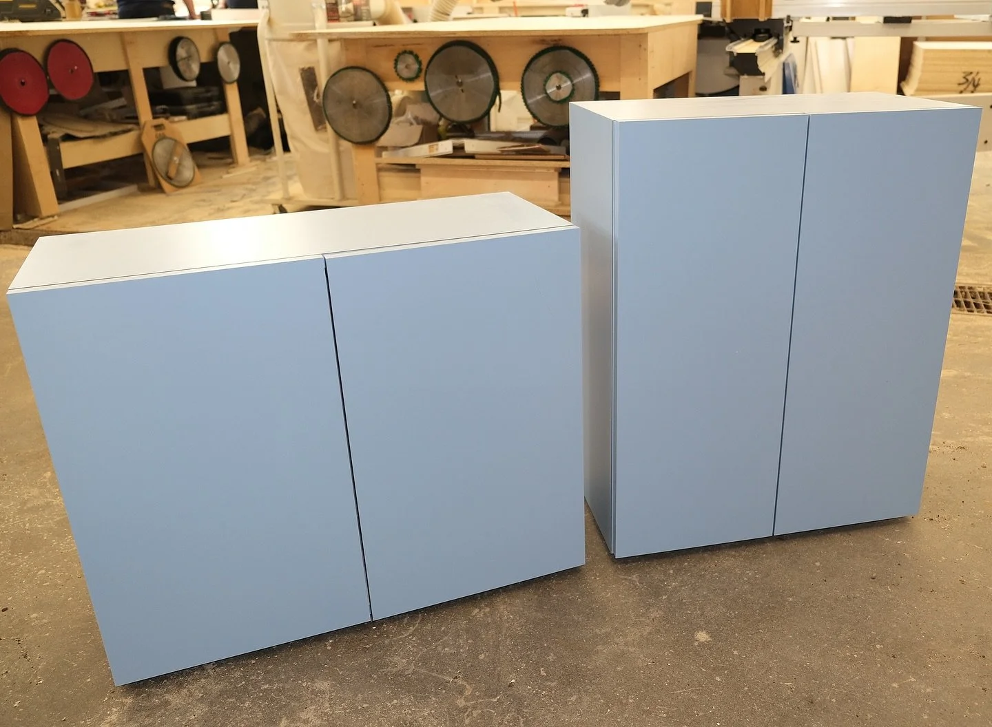 Check out 2 of the 18 custom cabinets our team completed in the shade Azzurro Tempesta! 🩵 These are headed to an office kitchenette and copy room in Middleburg Heights. Can&rsquo;t wait to see the finished product!
.
.
.
#custommade #cabinetry #lami
