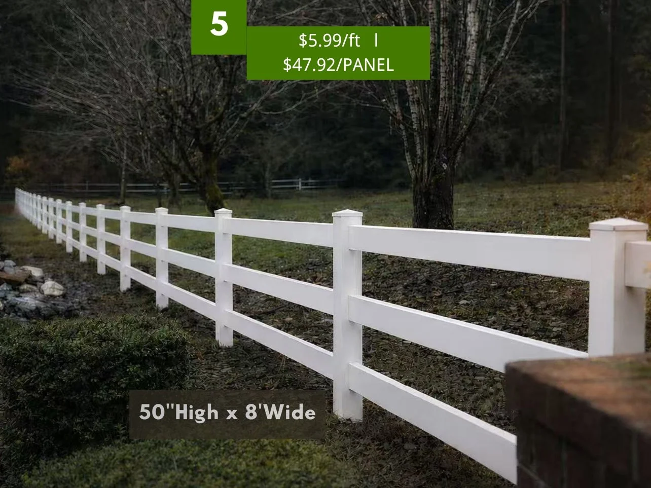 White vinyl ranch rail fence