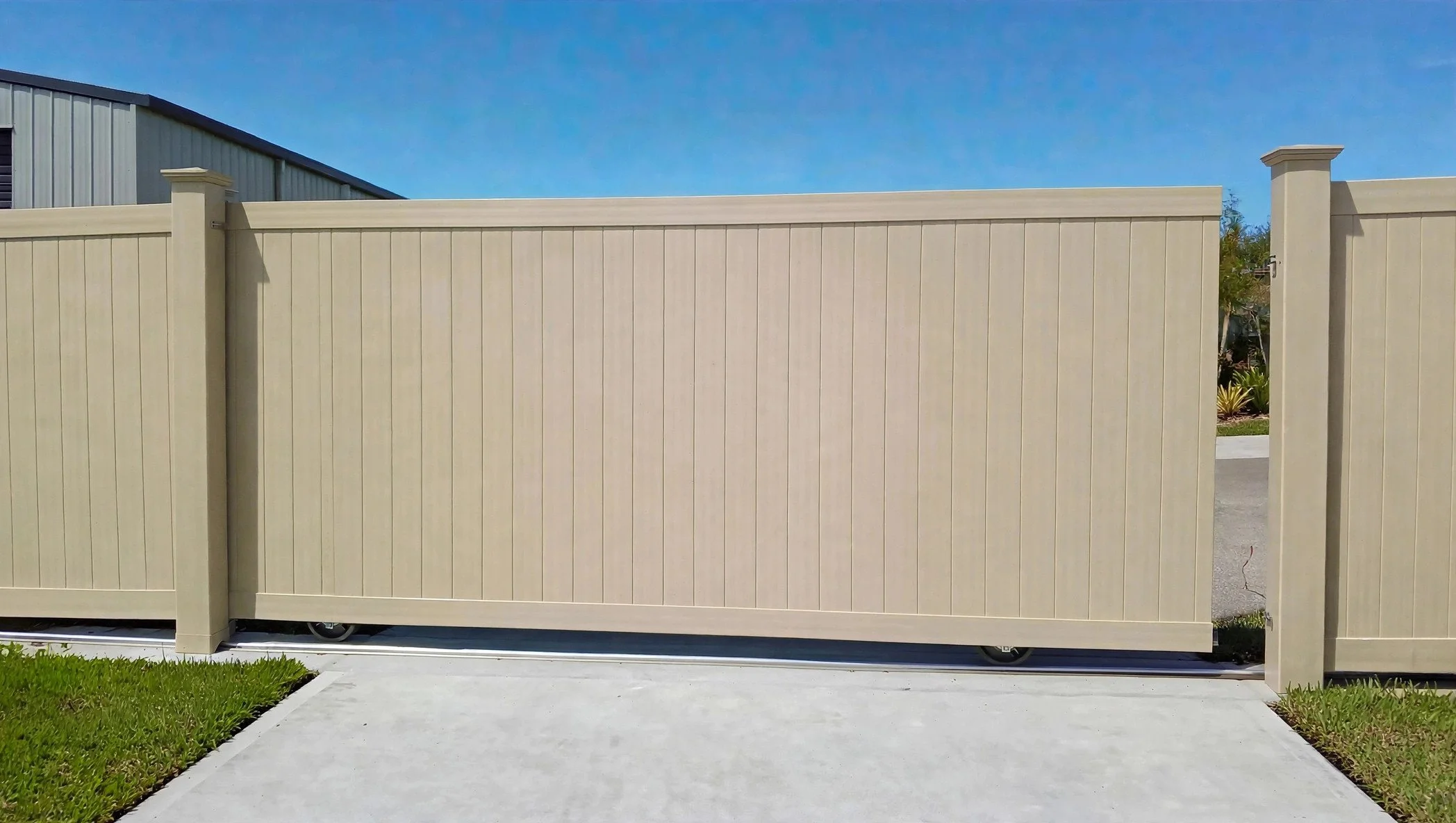 Tan Vinyl Automatic Sliding Gate