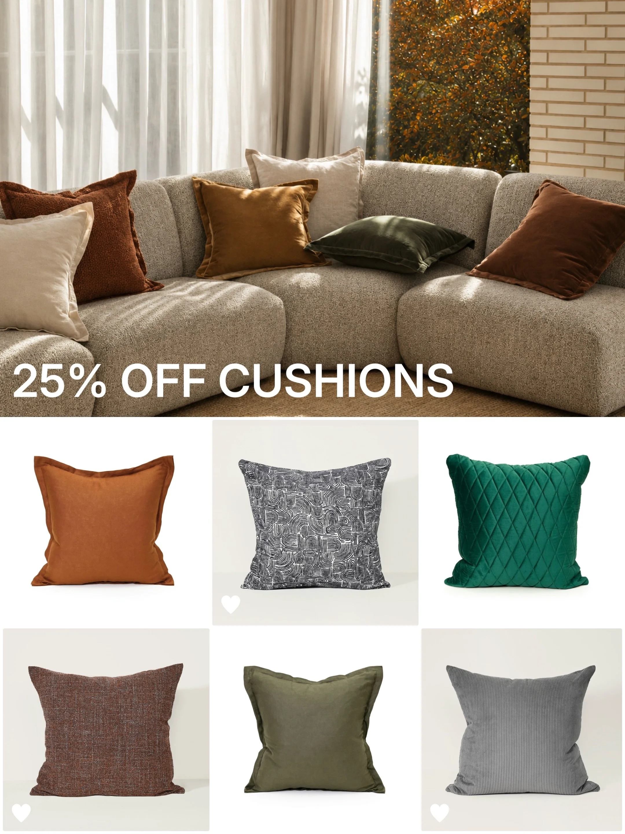 The quickest living-room makeover: ✨new cushions✨
Give your couch the glow-up it deserves with 25% off cushions 🛋️