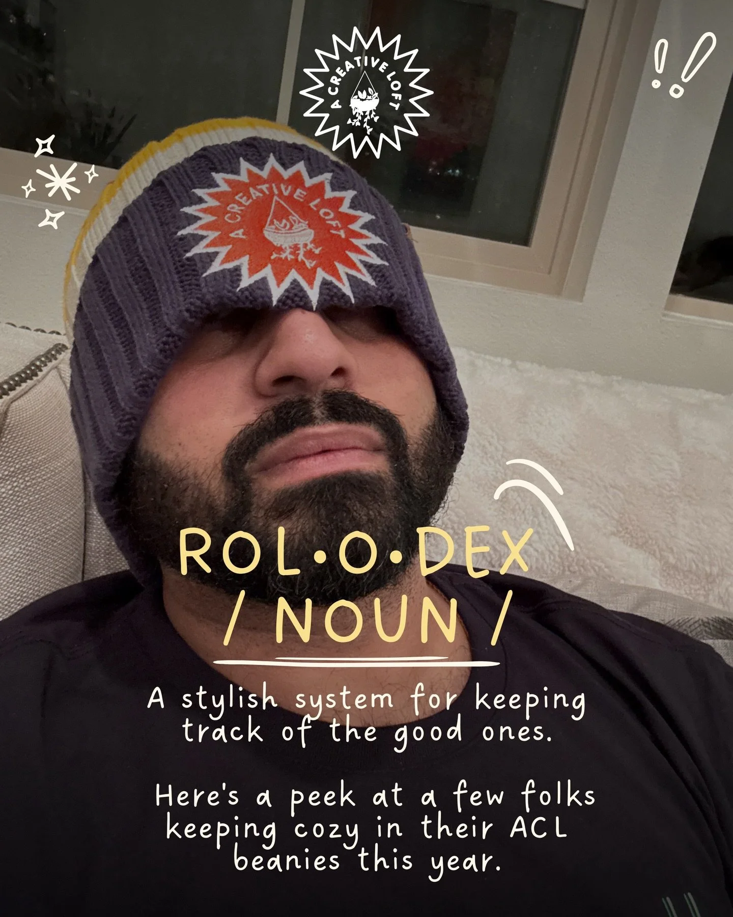 Consider this a page from A Creative Loft&rsquo;s Rolodex.   🌀 A stylish system for keeping track of the good ones.
From day-one supporters to fellow creatives, they&rsquo;ve all got one thing in common: the beanie. 
🧢 ACL on top. Great people unde