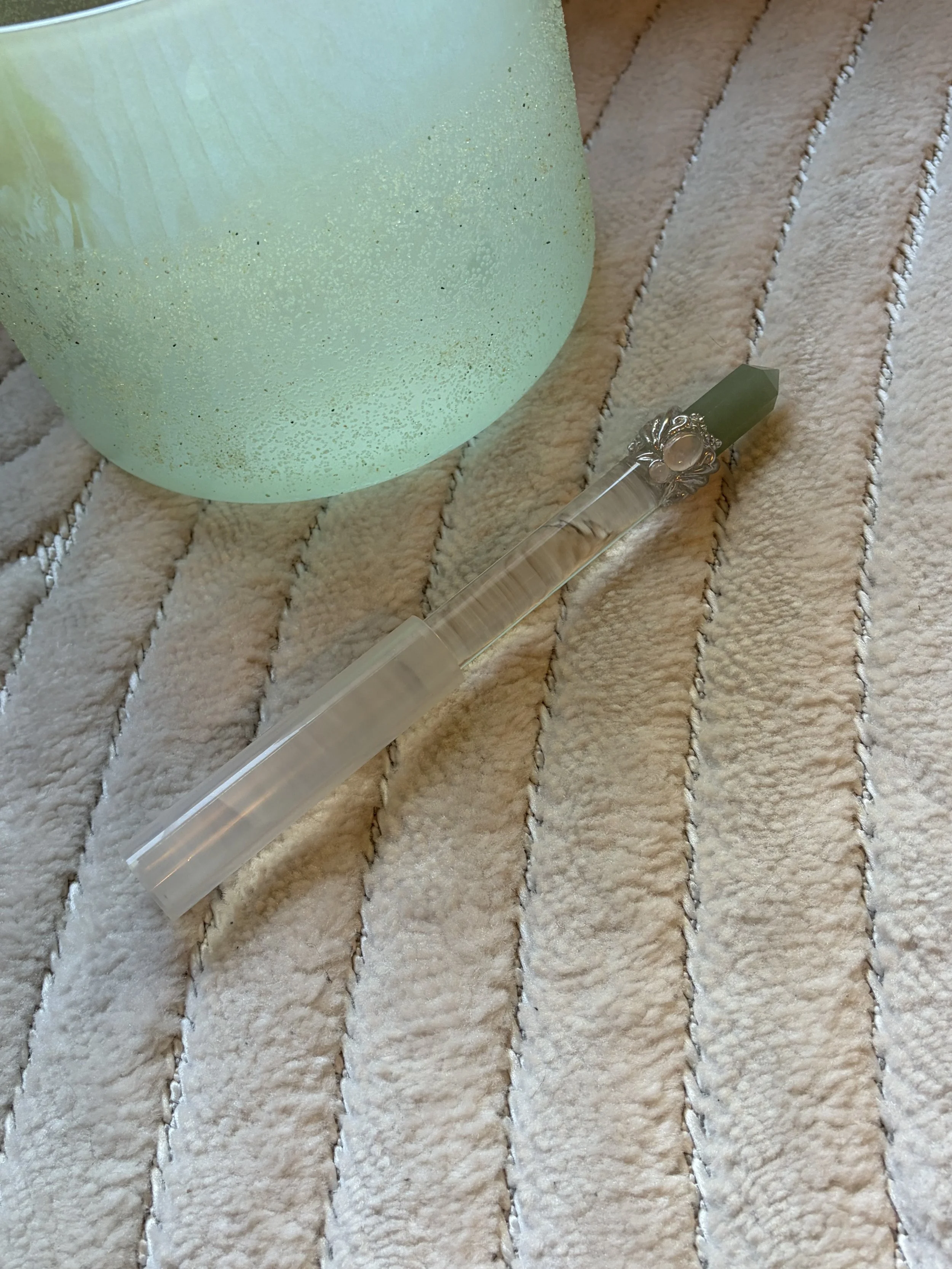 Green Heart Alchemy Wand – Green Aventurine with Rose Quartz Inlays