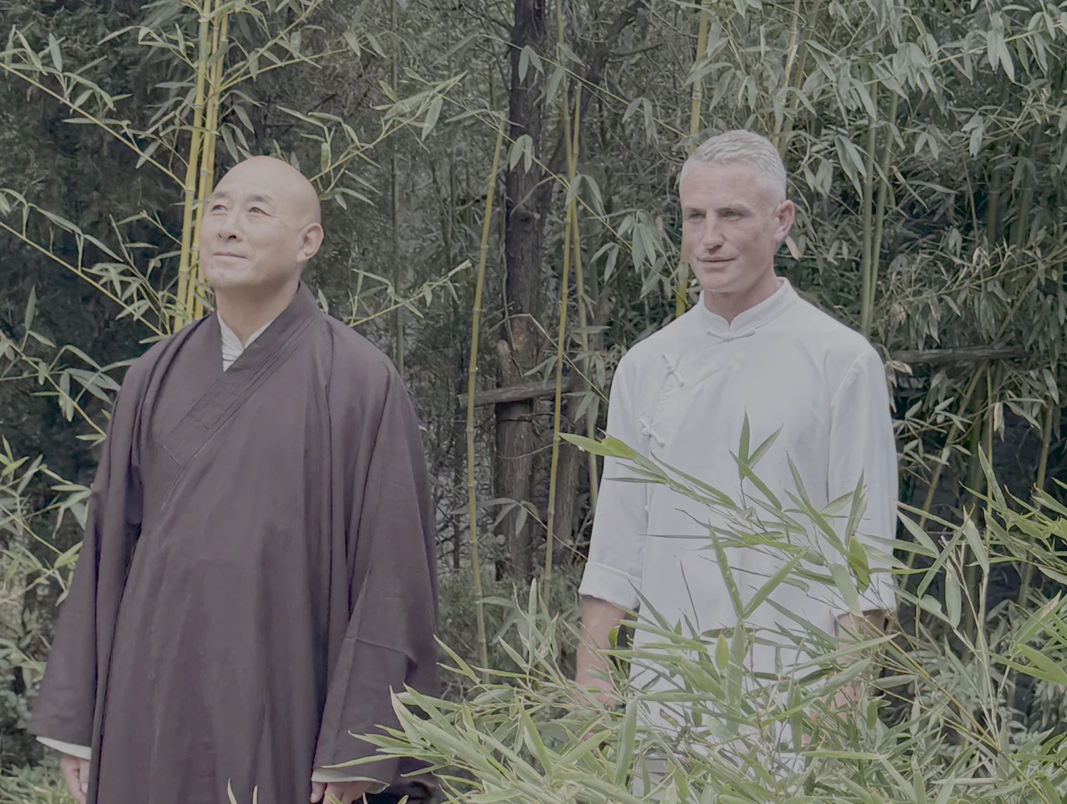 Ben Lucas with Shifu Wu Nanfang among bamboo