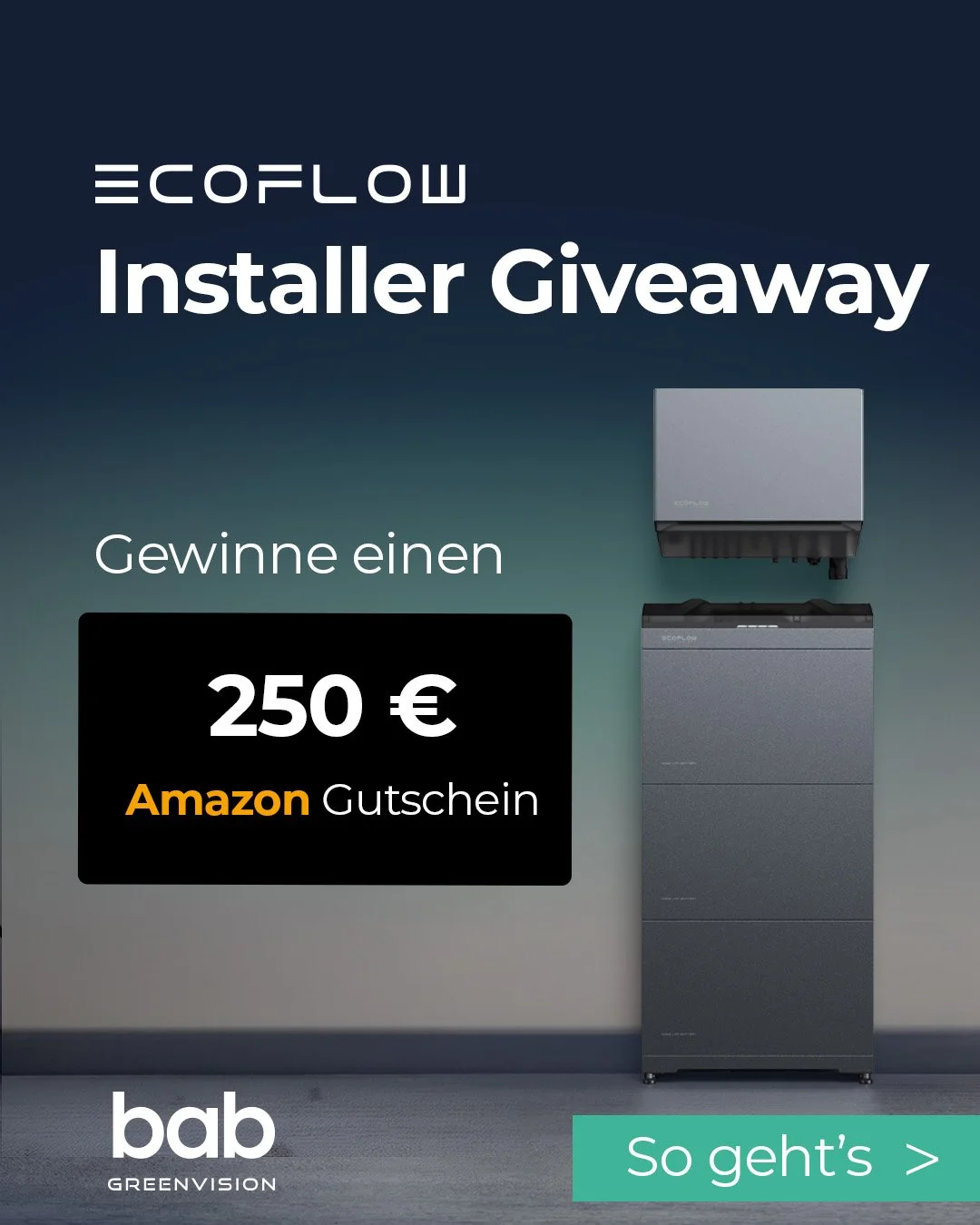 Deine EcoFlow Installation kann sich jetzt doppelt lohnen! 💚

Die 3 Beitr&auml;ge mit den meisten Likes gewinnen jeweils 1x 250&euro; Amazon Gutschein! 🎉

So bist Du dabei:
🔋 Folge @ecoflow.deutschland &amp; @bab_greenvision
🔋 Mach ein Foto oder 