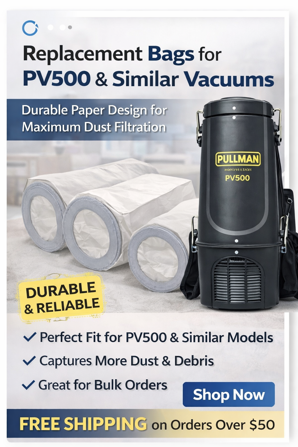 10x Paper Vaccum Bag for Nilfisk GD5 & GD10, Pullman PV500 & JV500