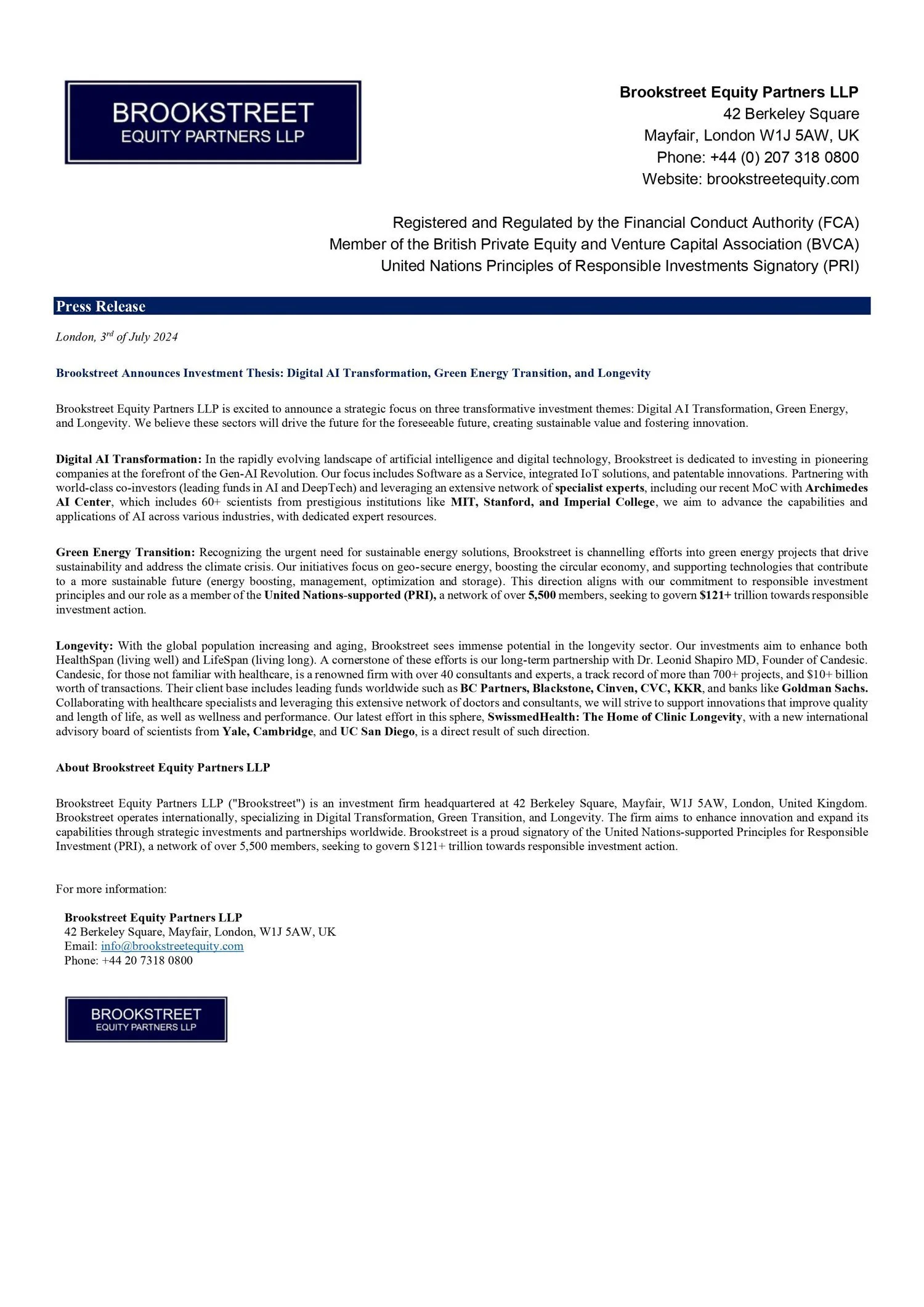 Brookstreet PR: Thesis in AI, Green and Longevity