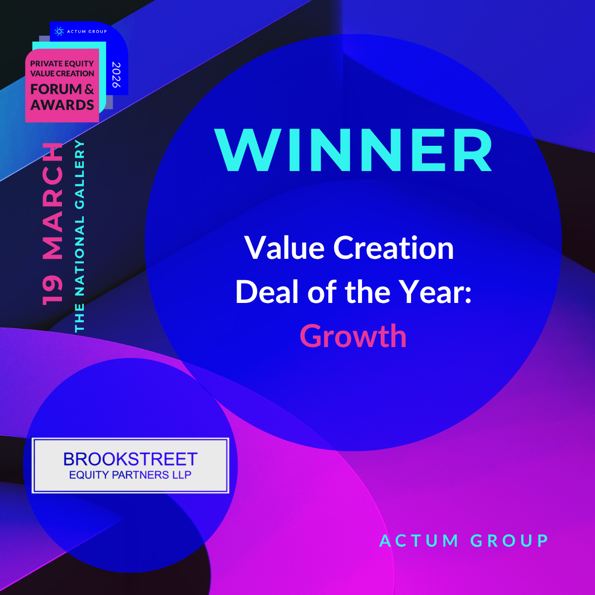 Brookstreet wins Actum PE Value Creation Growth Awards