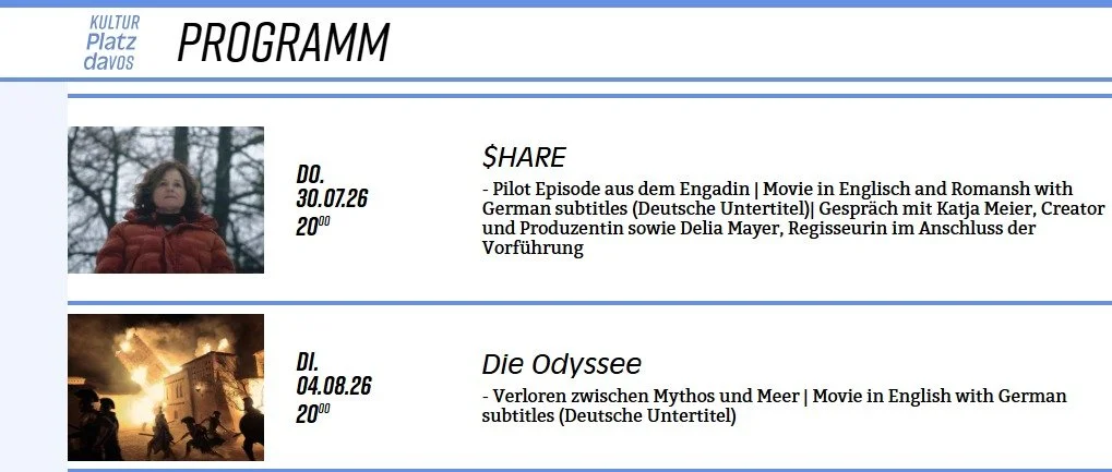 Kulturplatz Davos programme showing $HARE scheduled before The Odyssey