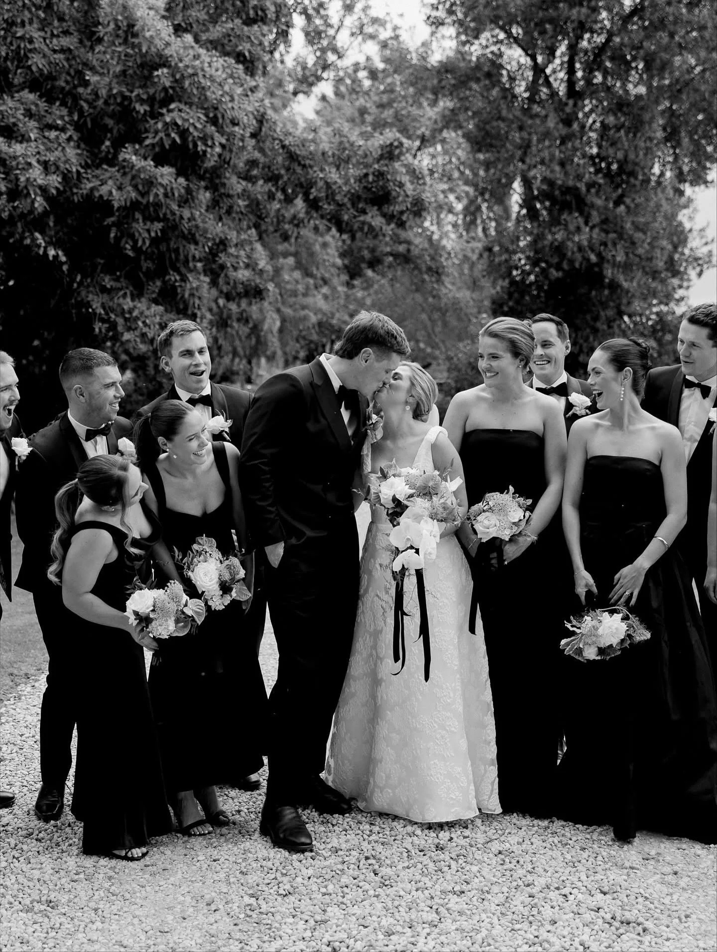 The wedding party 🖤 I do love a black &amp; white shot, this is pure perfection of Ellie + Jock and their loved ones. 

Photographer @jessicasimphotography 
MUA @beautiquemua 
Hair @hairkind.thesalon + @rachaelmackhair 
Flowers @petal_and_post 
Venu