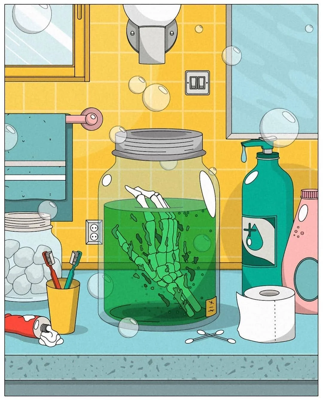 Anyone else&rsquo;s hands eroding from constant washing?&nbsp;🤲🚿✨
.
🗝️SURREAL LOCKDOWN! 🗝️
We&rsquo;re in love with this bold &amp; playful series from Argentinian illustrator @mariano_pascual! Things can be a bit chaotic WFH, Living rooms are no