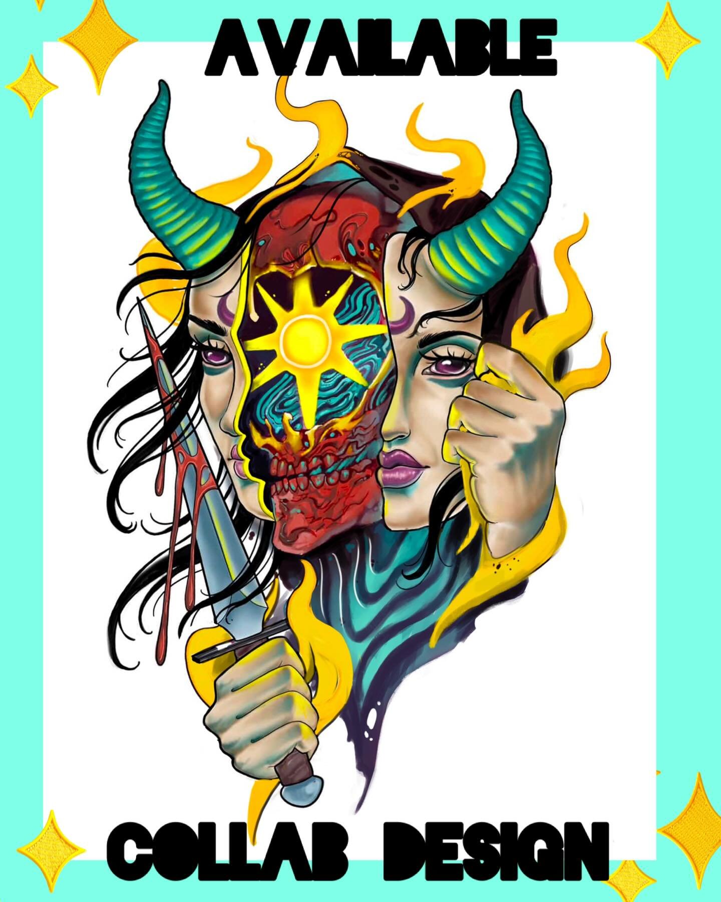 ✨ COLLABORATION DEISGN AVAILABLE ✨ ✨ DM with serious inquiries only ✨ @kalvin.rosario.tattoos and I created this super swanky tattoo design and would love to give it a forever home!!! We plan to tattoo at the same time for portions and knock it out i