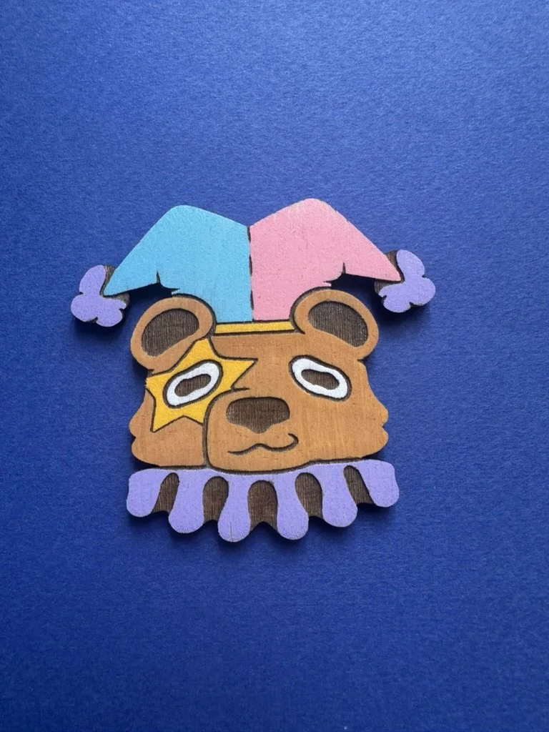 Bear Clown - Handmade Wooden Pin