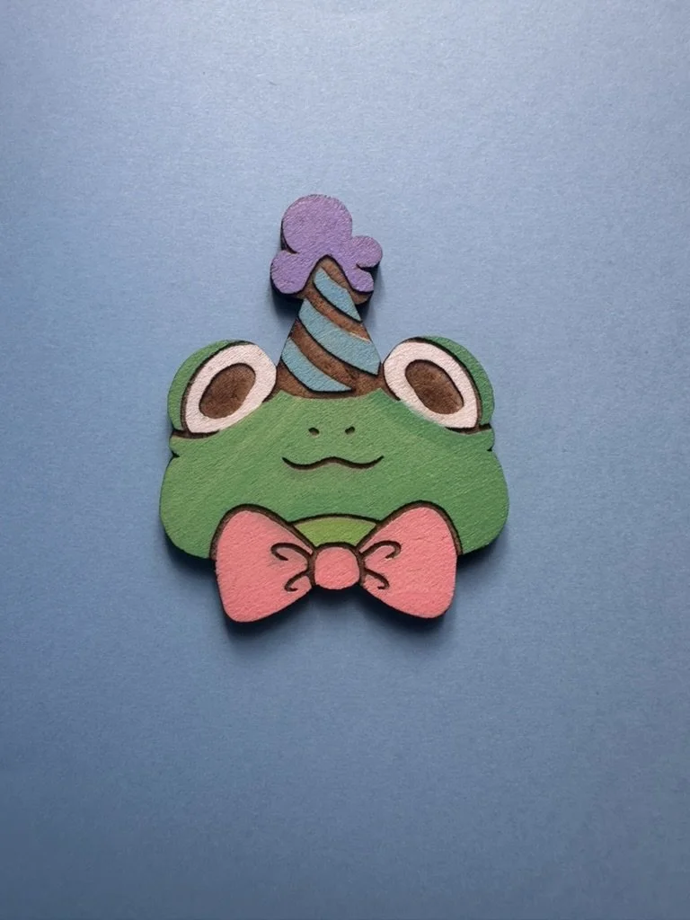 Frog Clown - Handmade Wooden Pin