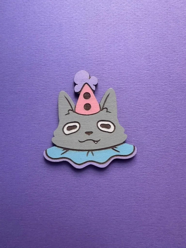 Cat Clown - Handmade Wooden Pin