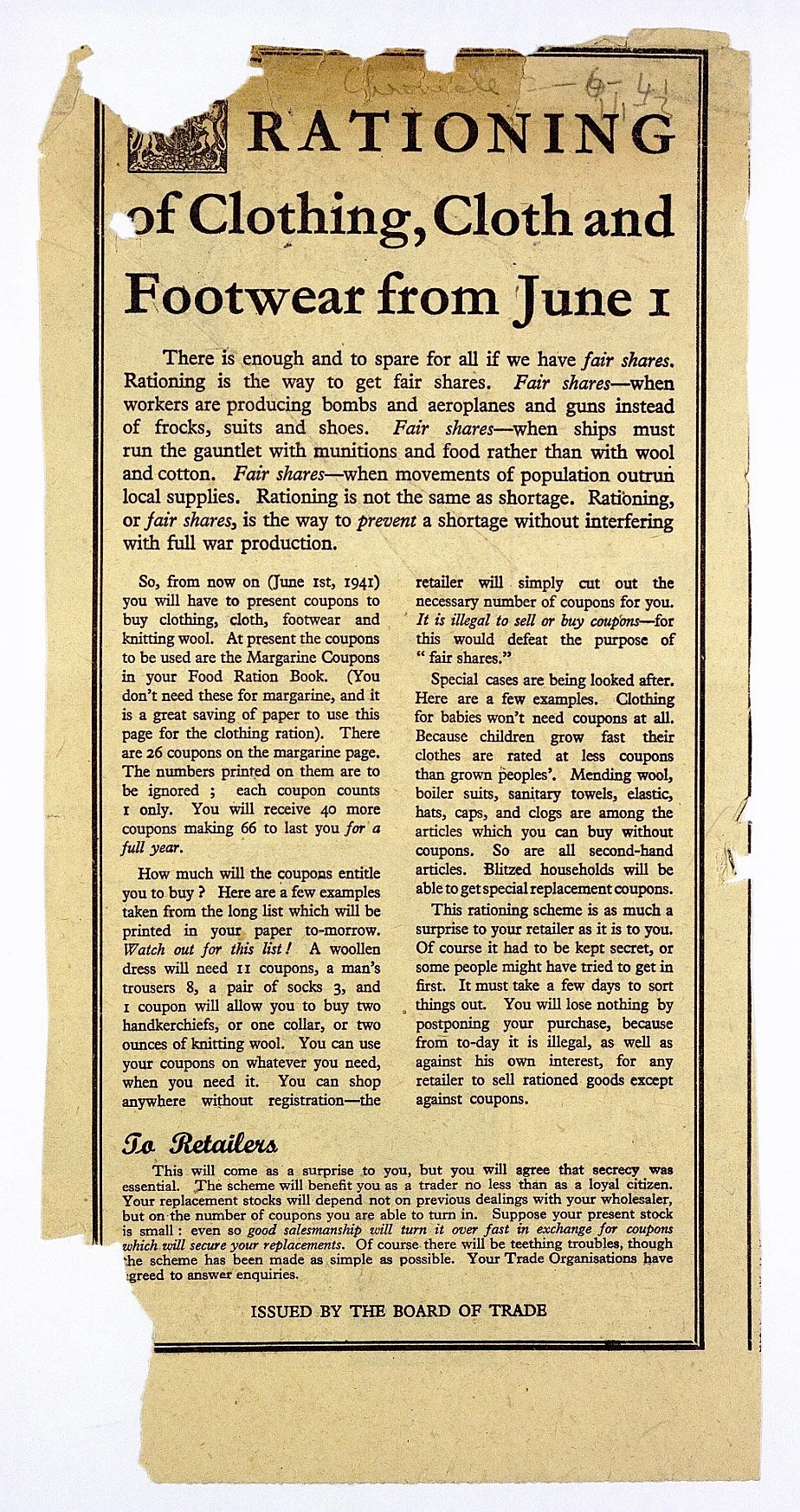 Fair Shares: Clothing Rationing
