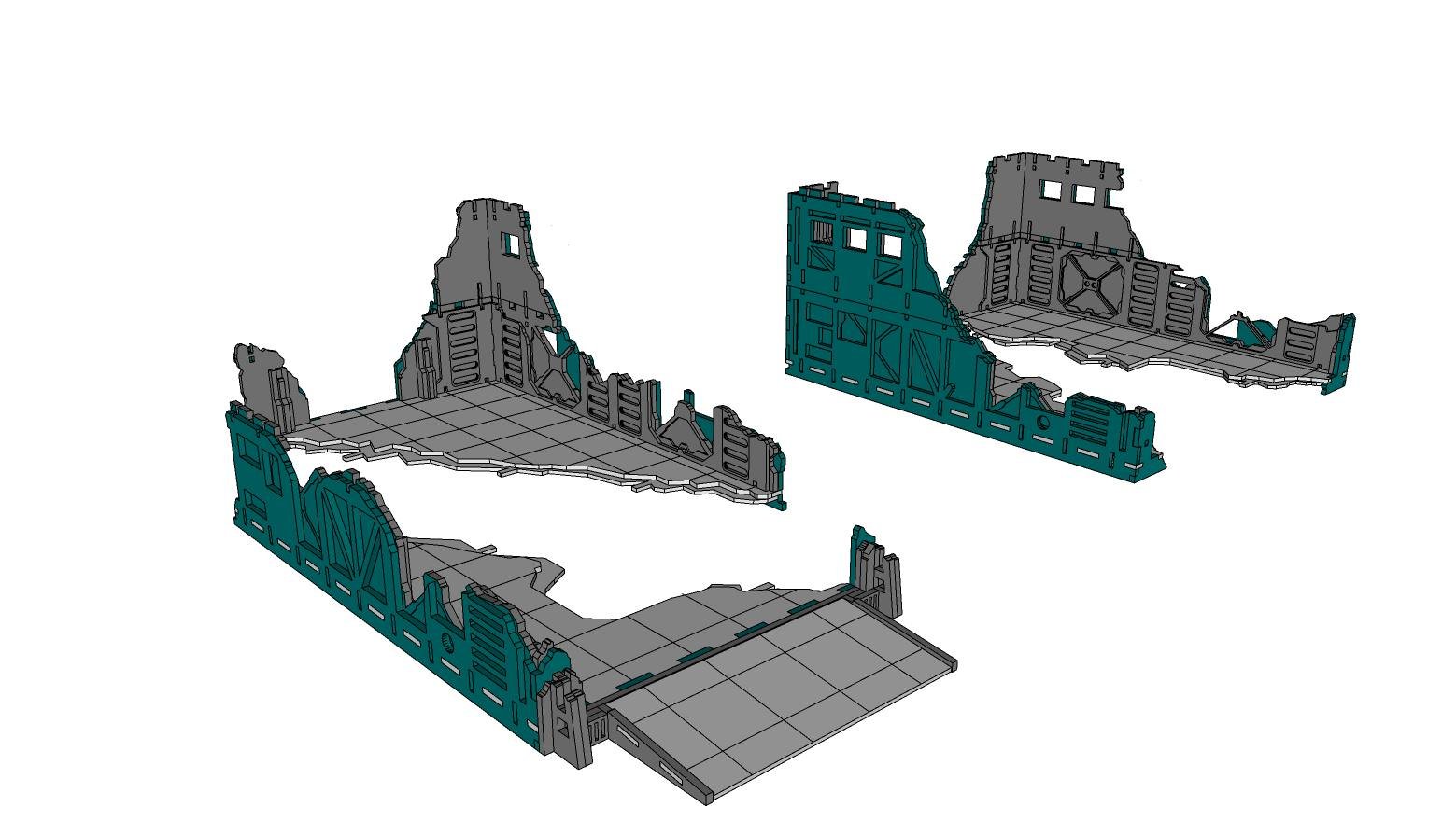 A sneaky peek at what is on the design desk. Some ruined cargo bays. 

www.lasercutarchitect.co.uk 

 #LaserCutArchitect #MDFKits #warhammer40k #adaptiveterrain #grimdark #tabletopgames