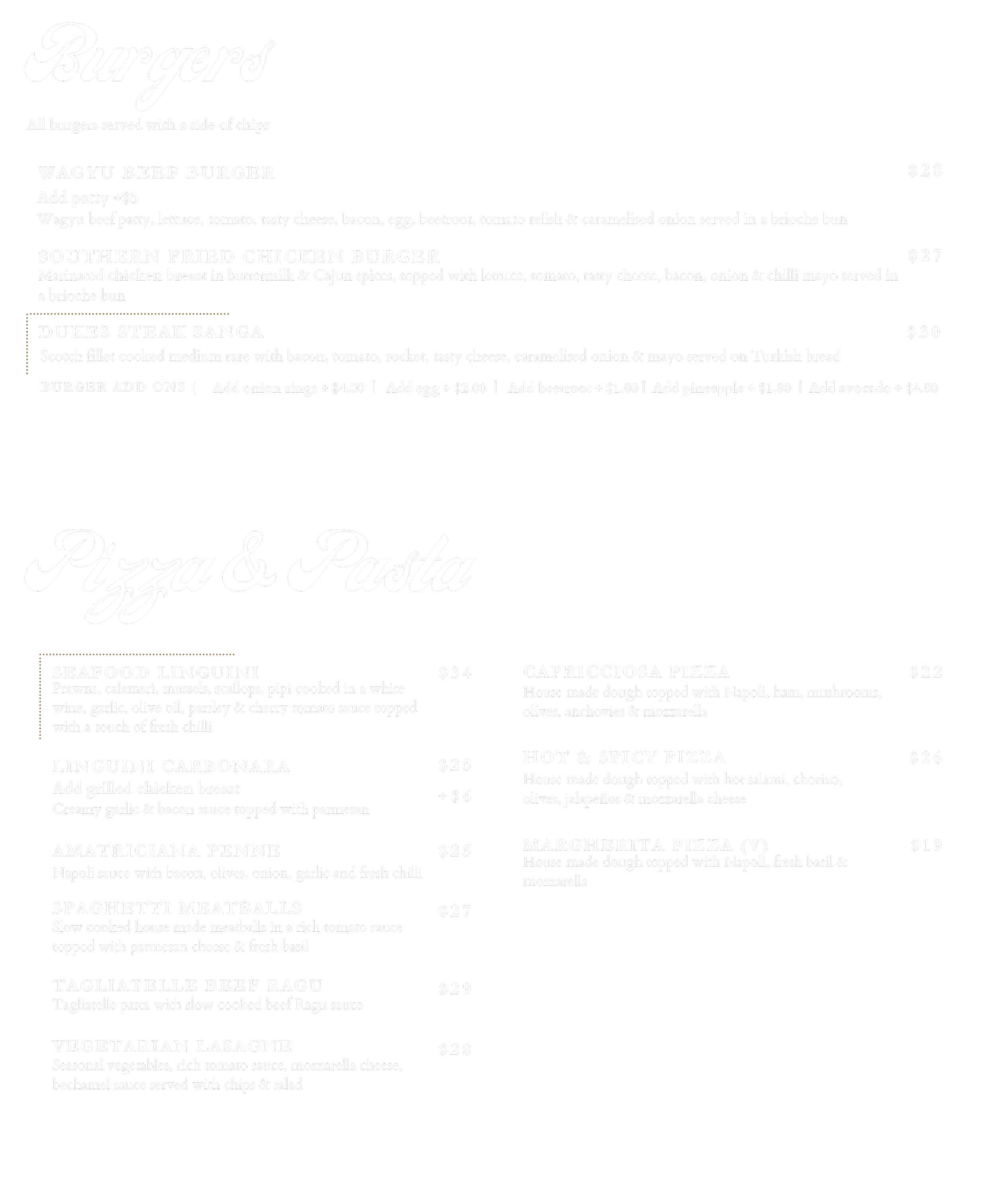 Menu — THE DUKE