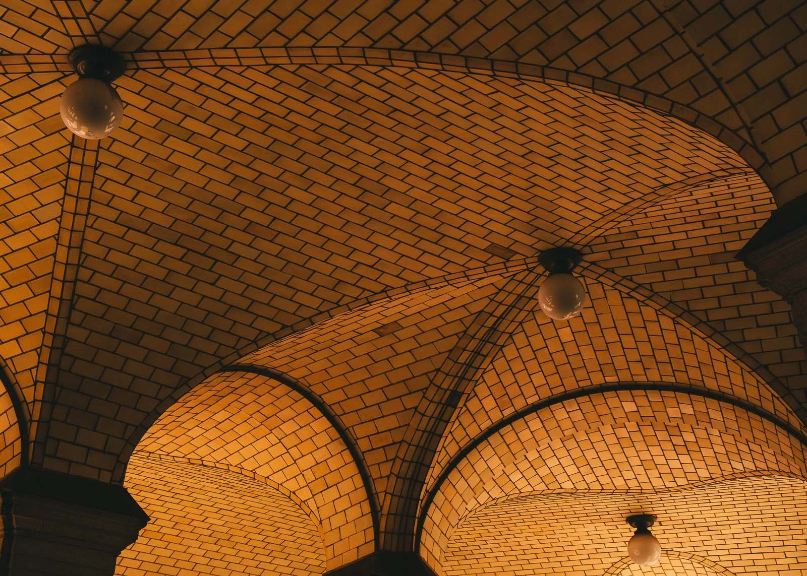 This photo features a ceiling of a subway entrance with architecture that creates a fluid appearance. The dips and raises of the ceiling create an intriguing illusion that captures the viewer’s attention.