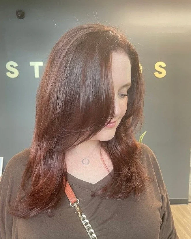 Rich, dimensional, and flowing beautifully. 🍂 

Krista crafted this layered cut with a soft blowout to bring out every shade of this stunning red.

Smooth movement, healthy shine, and the perfect shape for effortless styling. ✨

#ClementineAndHoney 